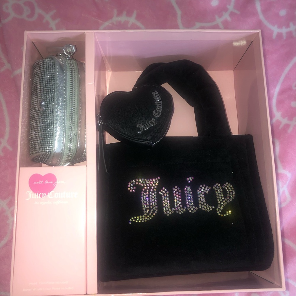 Juicy Couture Black Tote with Silver Glitter Pouch